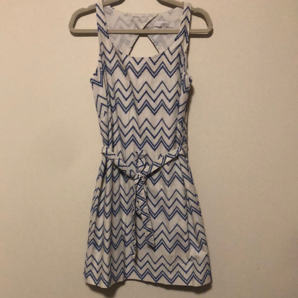 Ann Taylor Blue and White Chevron Midi Dress